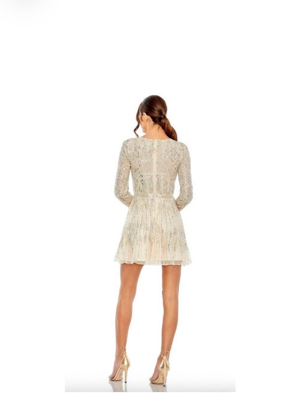 MAC DUGGAL Dress Size 4 Long Sleeve Sequin Cocktail NEW Mini Cream Silver - Picture 2 of 7